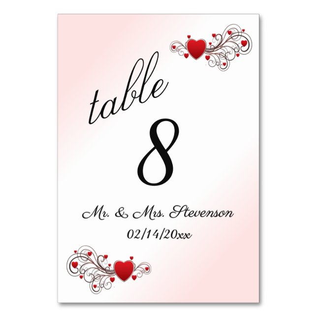 Numéro De Table Coeurs roses Numéro de tableau (Par défaut)
