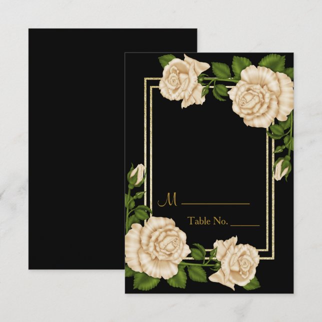 Numéro de table Coins Élégant Chic Roses Ivoire (Devant / Derrière)
