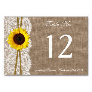 Numéro De Table Collection de Mariages de tournesols rustiques