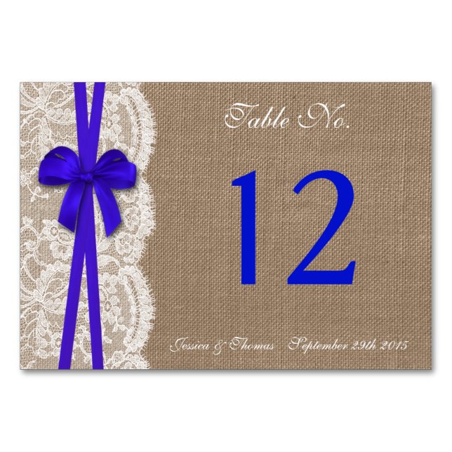 Numéro De Table Collection de Mariages Rustic Blue Bow (Devant)