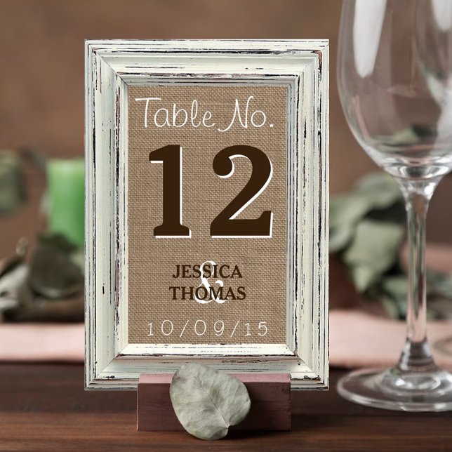 Numéro De Table Collection de Mariages Rustic White Frame & Burlap (Créateur téléchargé)