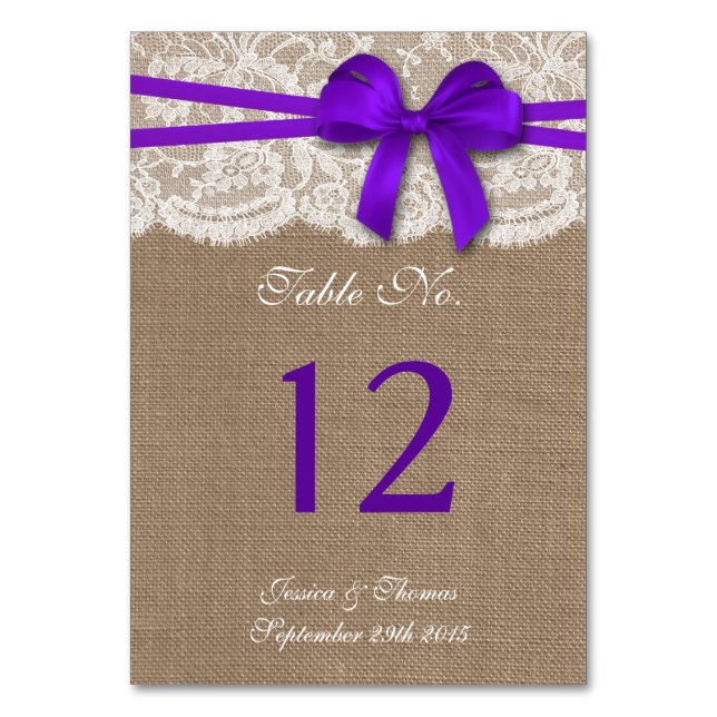 Numéro De Table Collection de Mariages Rustique pourpre Bow (Par défaut)