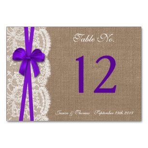 Numéro De Table Collection de Mariages Rustique pourpre Bow