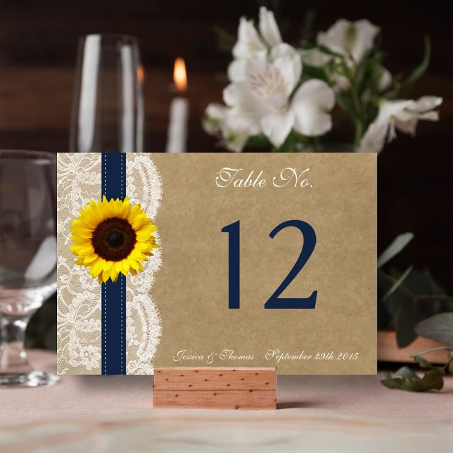 Numéro De Table Collection Kraft, dentelle et tournesol - Navy (Créateur téléchargé)
