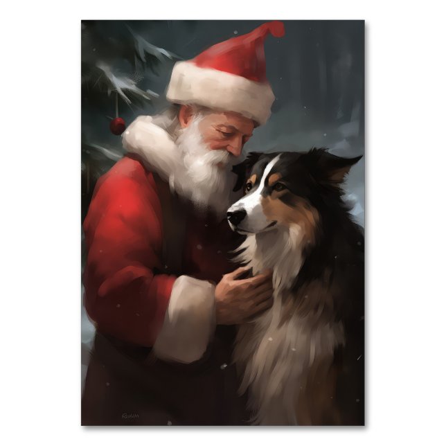 Numéro De Table Collie frontalier avec Noël Festif du Père Noël (Par défaut)