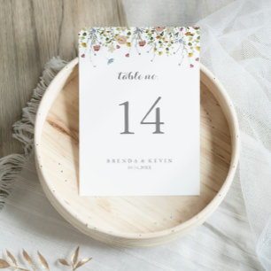 Numéro De Table Colorée Dainty Fleurs sauvages Mariage de calligra