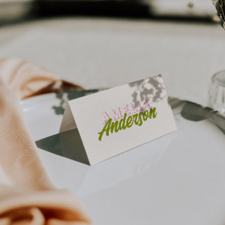 Numéro De Table Colorful Green Pink Retro Funk Wedding Place Cards