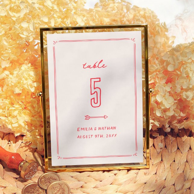 Numéro De Table Colorful Retro Hand Drawn Modern Wedding (Créateur téléchargé)