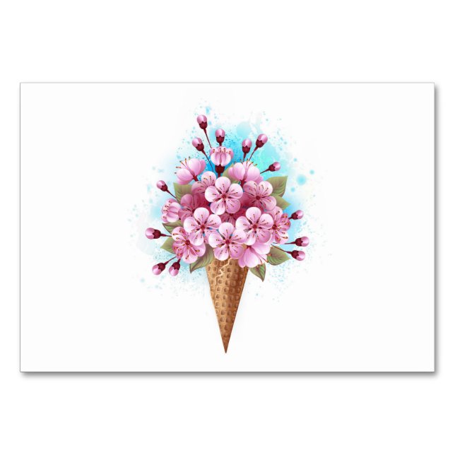 Numéro De Table Cône de gaufre de glace rose Sakura (Devant)