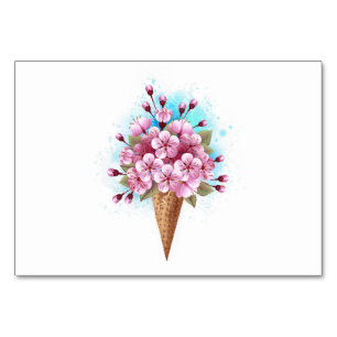 Numéro De Table Cône rose Sakura crème glacée gaufre