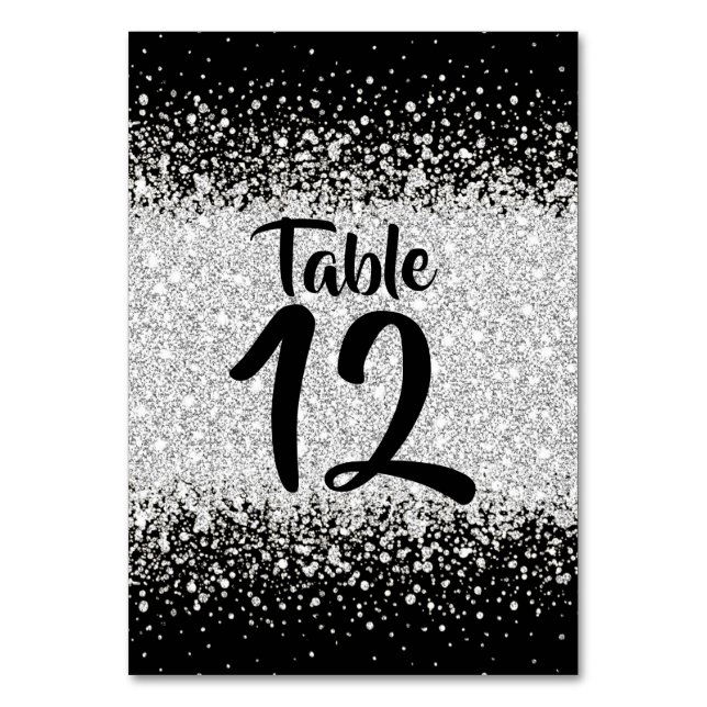 Numéro De Table Confetti Parties scintillant en argent sur noir (Par défaut)