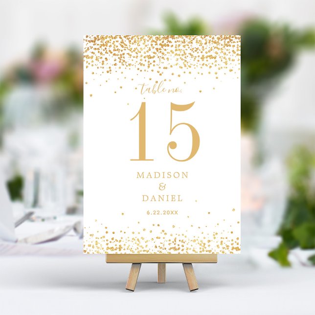Numéro De Table Confettis Pailletés Or Mariage Élégant (Créateur téléchargé)