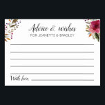 Numéro De Table Conseils et souhaits mariages aux fleurs bourguign<br><div class="desc">Ces magnifiques cartes de conseil et de voeux personnalisées seront le complément parfait à votre réception de mariage ou douche nuptiale/couple. Ce design présente des fleurs d'aquarelle bordeaux et un espace où les clients peuvent laisser leurs pensées pour vous. Cela fait une excellente alternative de livre d'hôtes. Signal de coordination...</div>