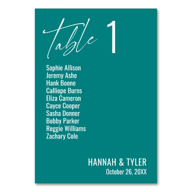 Numéro De Table Contemporain Simple Élégant Turquoise (Par défaut)