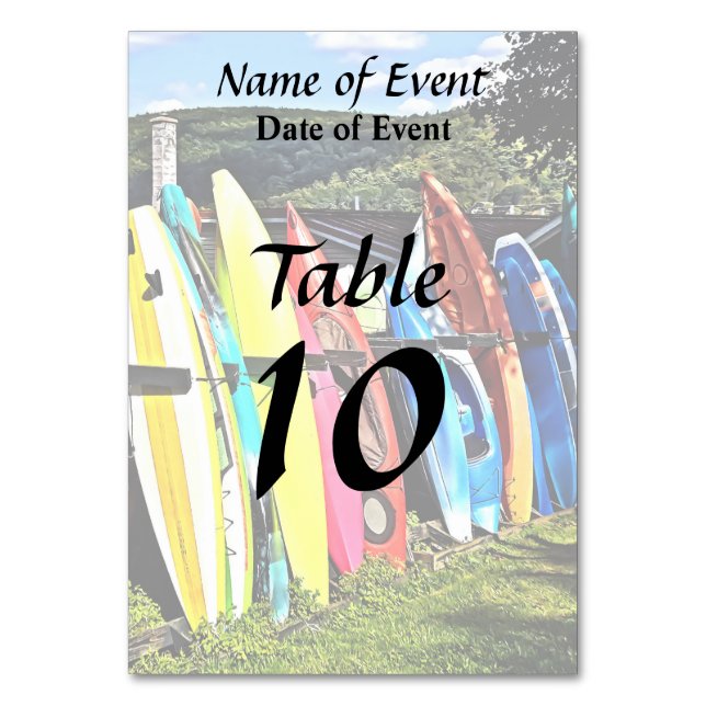 Numéro De Table Cooperstown NY - Kayaks et Paddleboards (Dos)