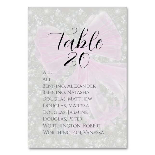 Numéro De Table Coquette Pink Sheer bow -Table Assignment (Par défaut)