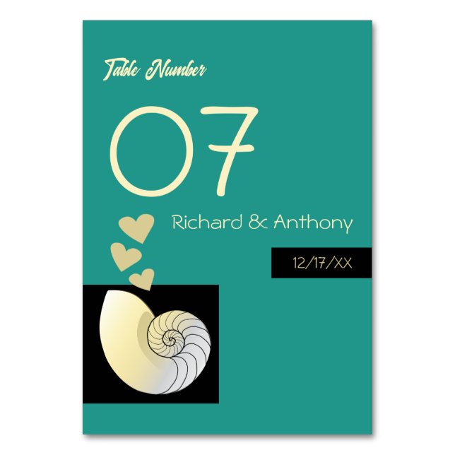 Numéro De Table Coquillage et Coeurs, Mariage plage (Par défaut)