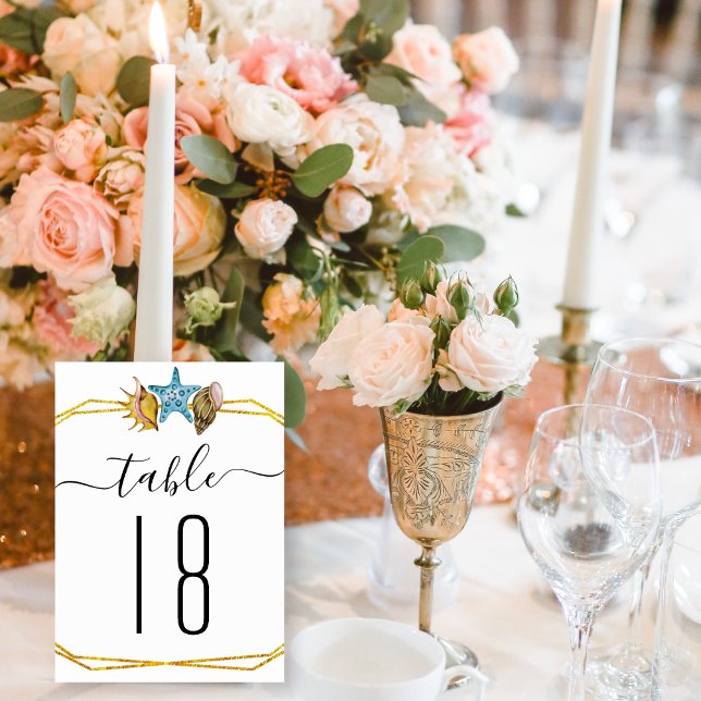 Numéro De Table Coquillages en polygones en feuille d'or Numéro de (Créateur téléchargé)