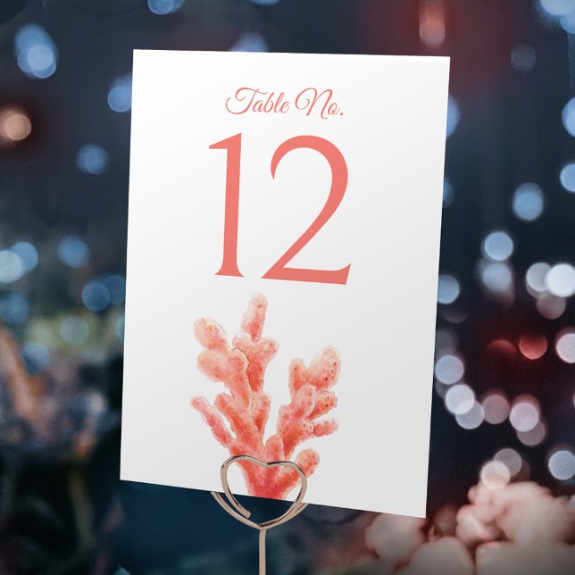 Numéro De Table Corail aquarelle orange art marine mariage (Créateur téléchargé)