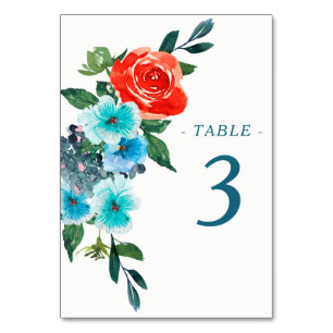 Numéro De Table Corail et Aqua Floral Mariage