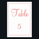 Numéro de table corail et blanc élégant<br><div class="desc">Une carte de table corail élégante,  cet article présente un design corail et blanc à l'aide de modèles faciles à remplir. Le texte peut être personnalisé ainsi que la couleur de la carte de table et du carré. Personnalisez votre carte de table dès aujourd'hui !</div>