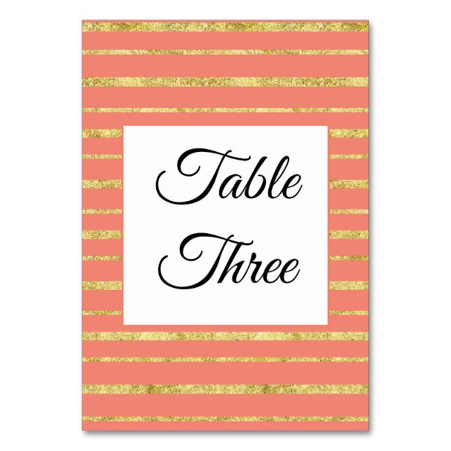 Numéro De Table Corail et Or Personnalisé avec Rayure (Par défaut)