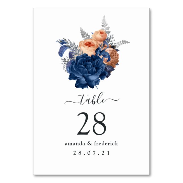 Numéro De Table Corail, marine et Mariage floral argenté (Par défaut)