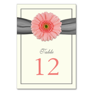 Numéro De Table Coral Gerbera Daisy Grey Ribbon Mariage