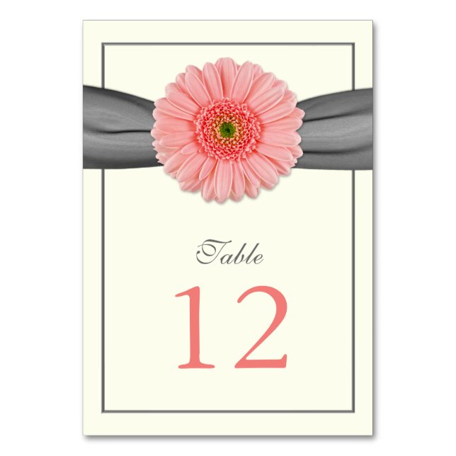 Numéro De Table Coral Gerbera Daisy Grey Ribbon Mariage (Par défaut)