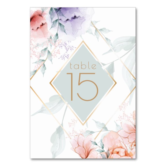 Numéro de table | Coral Lilac Aquarelle Peonies (Dos)