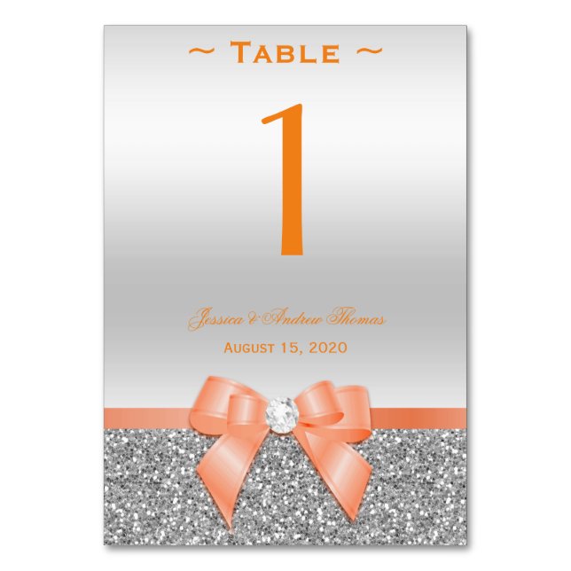 Numéro De Table Coral romantique Bow & Silver Parties scintillant  (Par défaut)