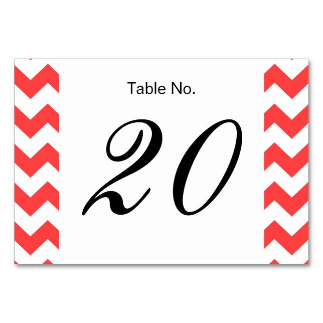 Numéro De Table Coral rouge blanc Motif Chevron (Devant)