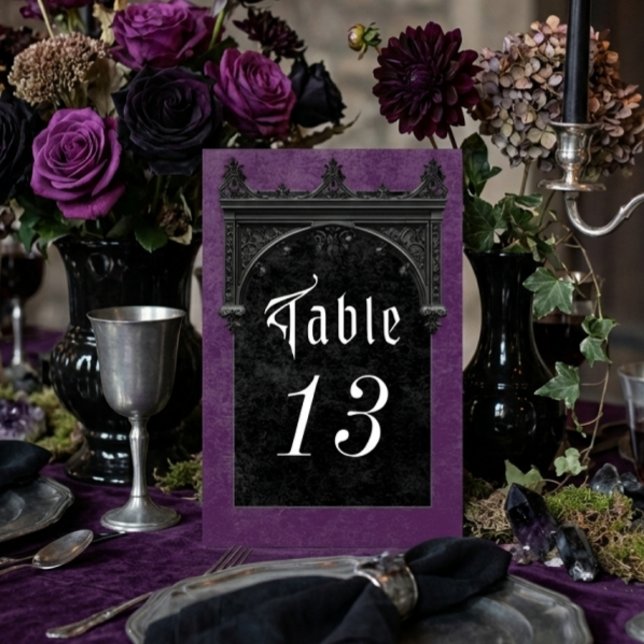 Numéro De Table Corbeau noir gothique & Arche noire Mariage violet (Créateur téléchargé)