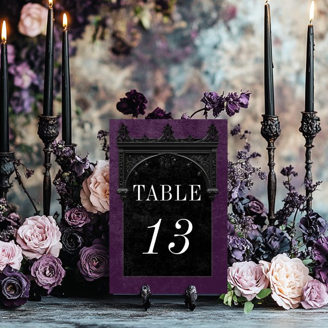 Numéro De Table Corbeau noir gothique & Arche noire Mariage violet (Créateur téléchargé)