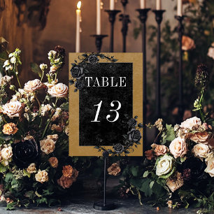 Numéro De Table Corbeau noir gothique et Mariage or Rose noir