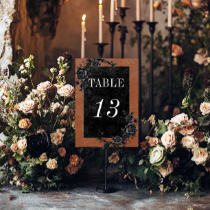 Numéro De Table Corbeau noir gothique et Mariage rouille Rose noir