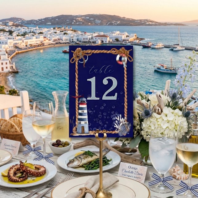 Numéro De Table Corde Bleu Marine et Phare (Créateur téléchargé)