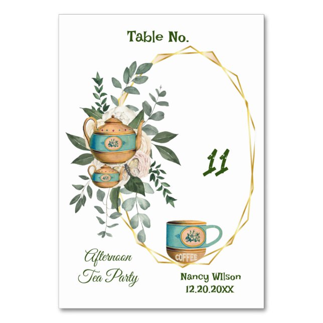 Numéro De Table Cosy Cup Teapot Green Après-midi High Tea Party (Par défaut)