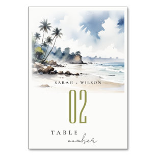 Numéro De Table Côte Bali Beach Palm Tree Mariage d'aquarelle