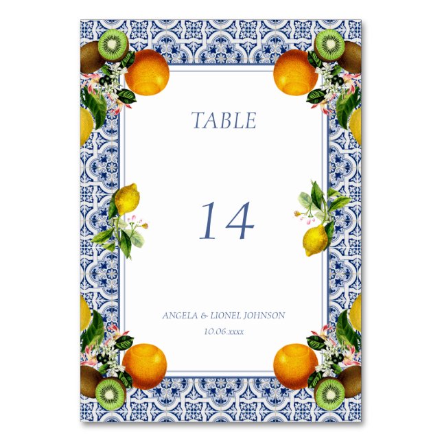 Numéro De Table Côte d'Amalfi Carreaux de citron Italie Noms perso (Par défaut)