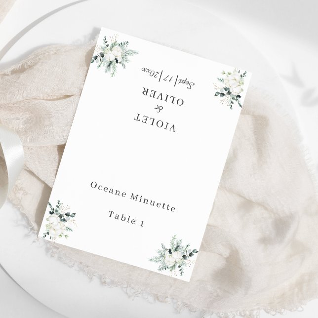 Numéro De Table Coton d'Eucalyptus | Mariage moderne blanc pliable (Créateur téléchargé)