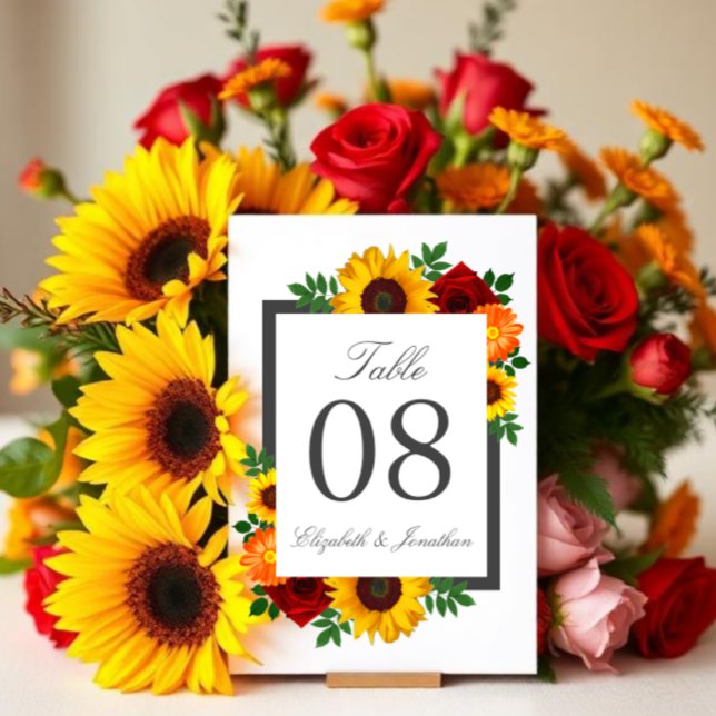 Numéro De Table Coucher de soleil Tournesol Rose Fleurs de mariage (Créateur téléchargé)