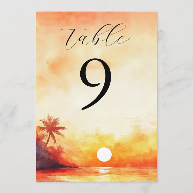 Numéro de table Coucher de soleil tropical aquarel (Devant)