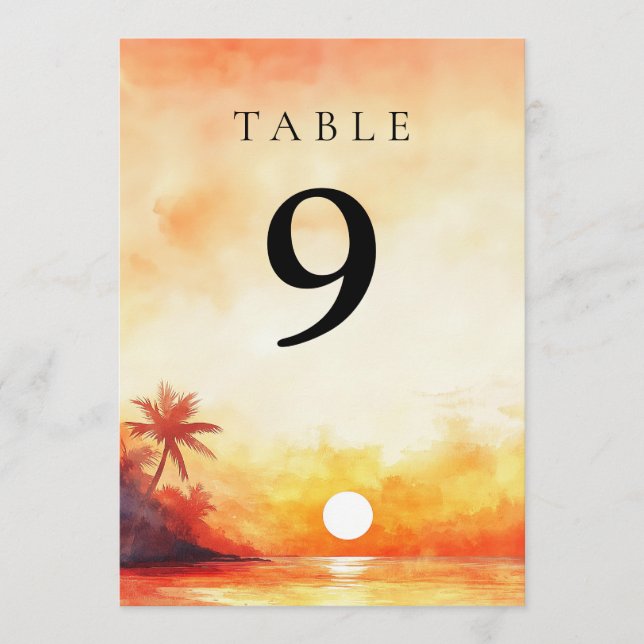 Numéro de table Coucher de soleil tropical aquarel (Devant)