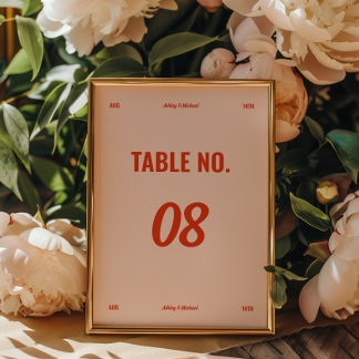 Numéro De Table Couleurs Rétro Minimalistes Mariage
