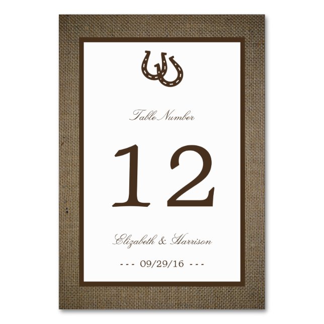 Numéro De Table Country Rustic Horseshoe Sur Burlap Mariage (Par défaut)