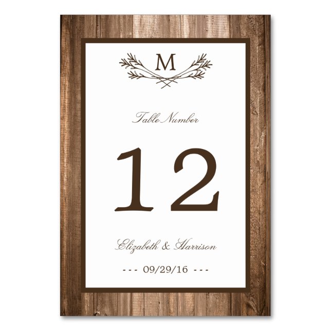 Numéro De Table Country Rustic Monogram Branche & Mariage bois (Par défaut)