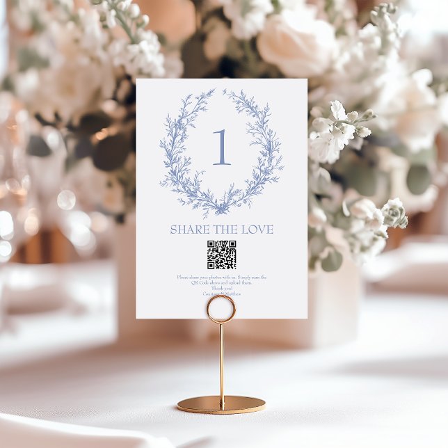 Numéro De Table Couronne botanique bleue poussiéreuse Code QR Part (Créateur téléchargé)