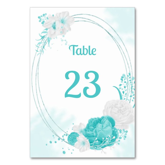 Numéro De Table couronne botanique de fleurs turquoise et blanches (Par défaut)