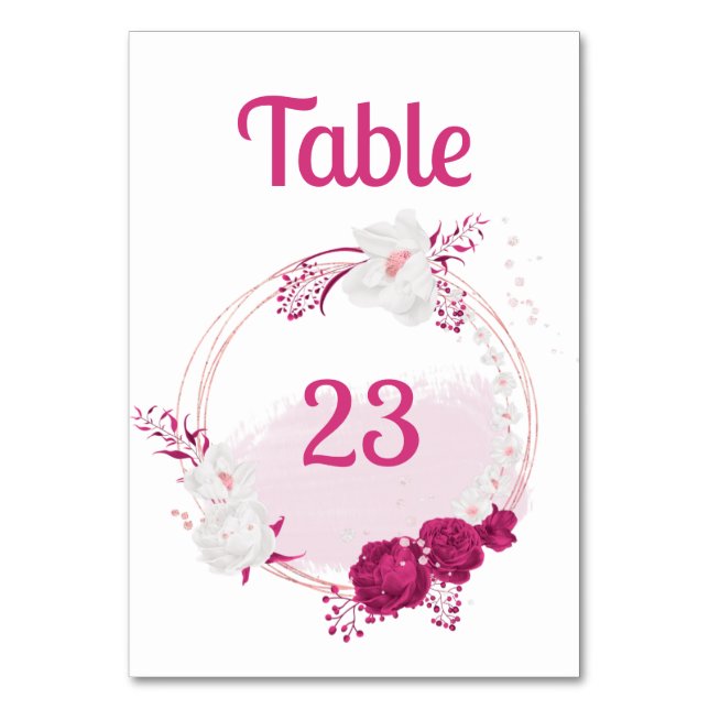 Numéro De Table couronne botanique fuchsia et fleurs blanches (Par défaut)